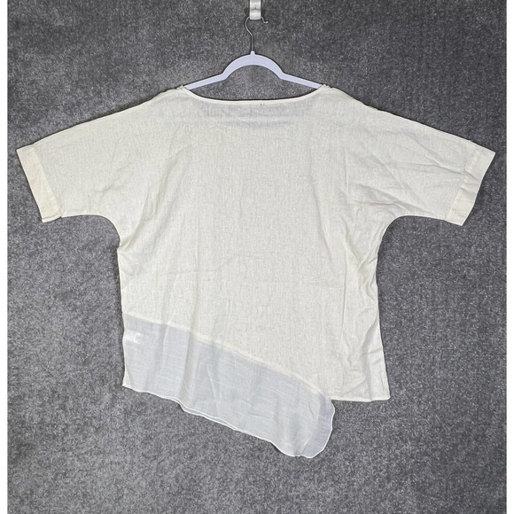 Melissa Paige Linen Blend Asymmetrical Oversize Short Sleeve Top Medium Cream - Picture 2 of 15